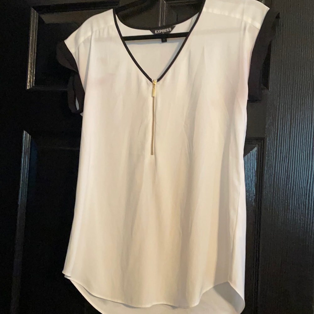 Express white with black trim zippered blouse
